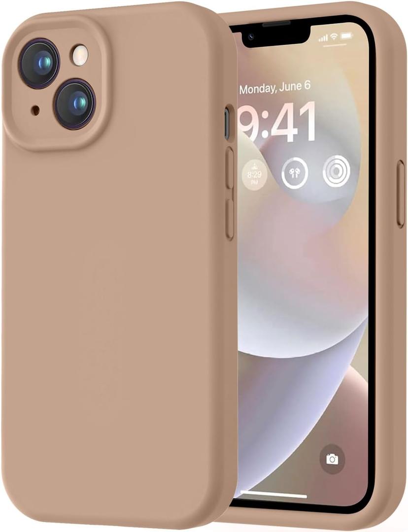 LOVE 3000 Designed for iPhone 14 Case, Premium Silicone with [Soft Anti-Scratch Microfiber Lining] Shockproof Protective Phone Case for Men Women Girls 6.1", Light Brown