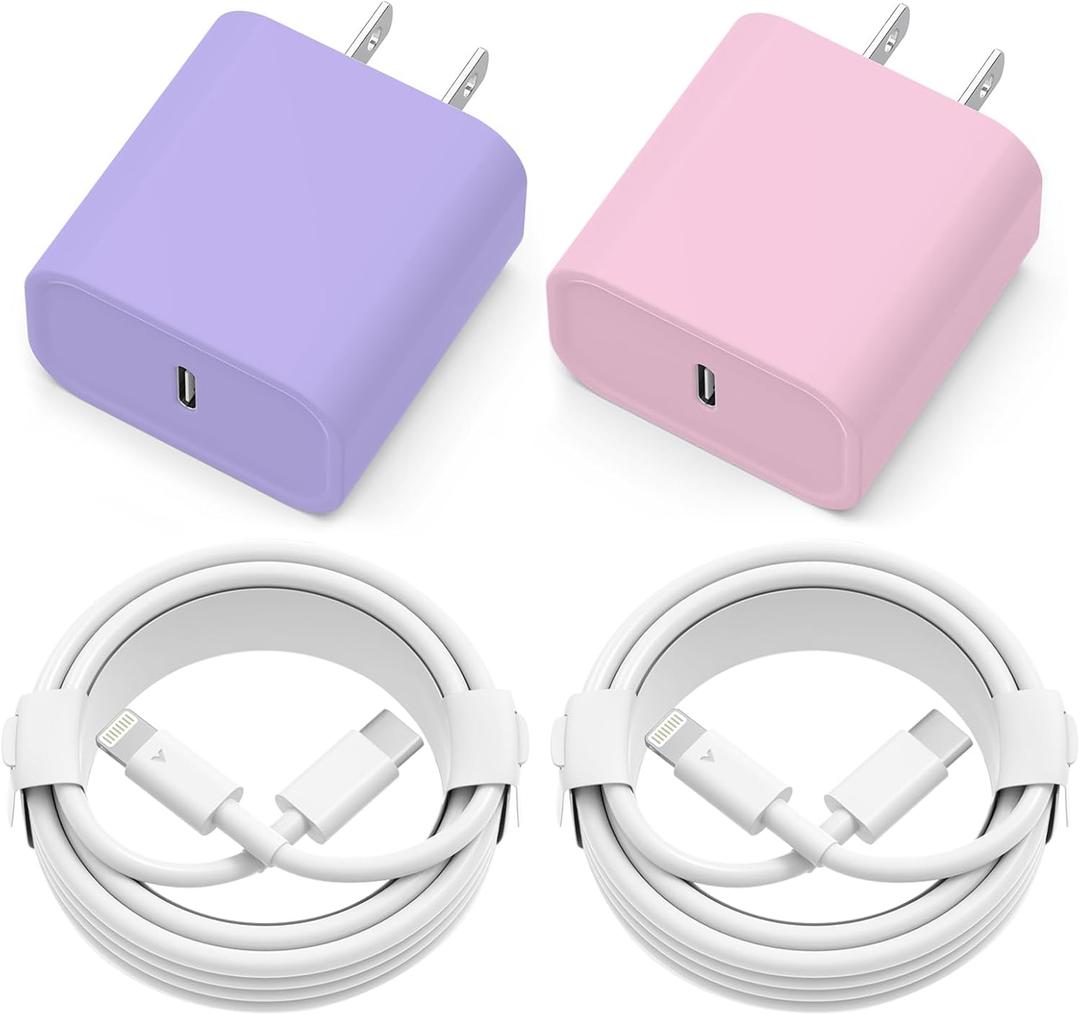 iPhone Charger Fast Charging, 2 Pack 20W USB C Wall Charger Block with 2 Pack MFi Certified 6FT Type C to Lightning Cables for iPhone 14 13 12 11 Pro Max XR XS X, iPad,AirPods Pro (Pink+Purple)