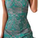Eomenie Women's One Piece Swimdress Swimsuit with Drawstring Tummy Control Bathing Suits Push Up Swim Dresses with Bottom (Green, Size: M)