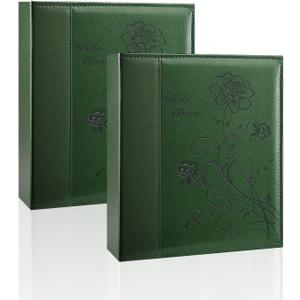 Photo Album 8x10 2 Packs Clear Pages Pockets Leathe Cover Slip Slide in Photo Album Each Holds 50 Vertical 8x10 Photos Picture Book for Wedding Family (Dark Green)