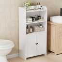 Homhedy Small Bathroom Storage Cabinet, Freestanding Toilet Paper Storage with 2 Doors and Shelves, Bathroom Organizers and Storage for Small Spaces, Laundry Room, 9.8" D x 19.7" W x 39.9" H, White