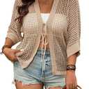 Verdusa Women's Plus Size Hollow Out Lightweight Cardigans Casual Bow Tie Outerwear Western Knit Tops Size XXL