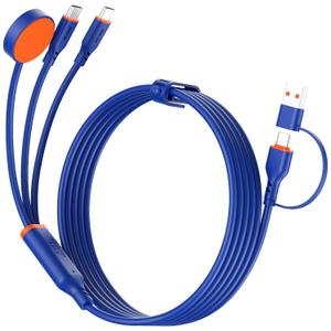 Travel Essentials 3 in 2 Multi Charging Cable 100W USB A/C to Dual USB C/for Apple Watch Charging Cable Silicone Fast Charge Compatible with iPhone 17-15 Series iPad MacBook, Type-C Devices 5FT-Blue