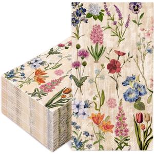 FYSUIMU 50 Pcs Retro Floral Guest Napkins Vintage Wildflower Disposable Napkins Colorful Flower Dinner Paper Hand Towels for Bathroom Spring Fall Wedding Party Table Supplies