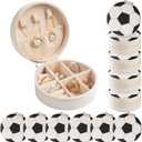 12-Pack Soccer Jewelry Box Bulk Team Gifts for Girls, White Round Mini Travel Jewelry Case for Soccer Players Coaches, Senior Night Tournament Gifting