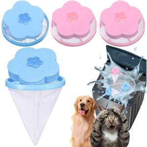 Pet Hair Remover for Laundry, Lint Catcher for Washing Machine, Laundry Pet Hair Catcher, 2026 Upgraded Floating Hair Filter Mesh Removal, Cat and Dog Hair Washing Machine Catcher; 4 Piece