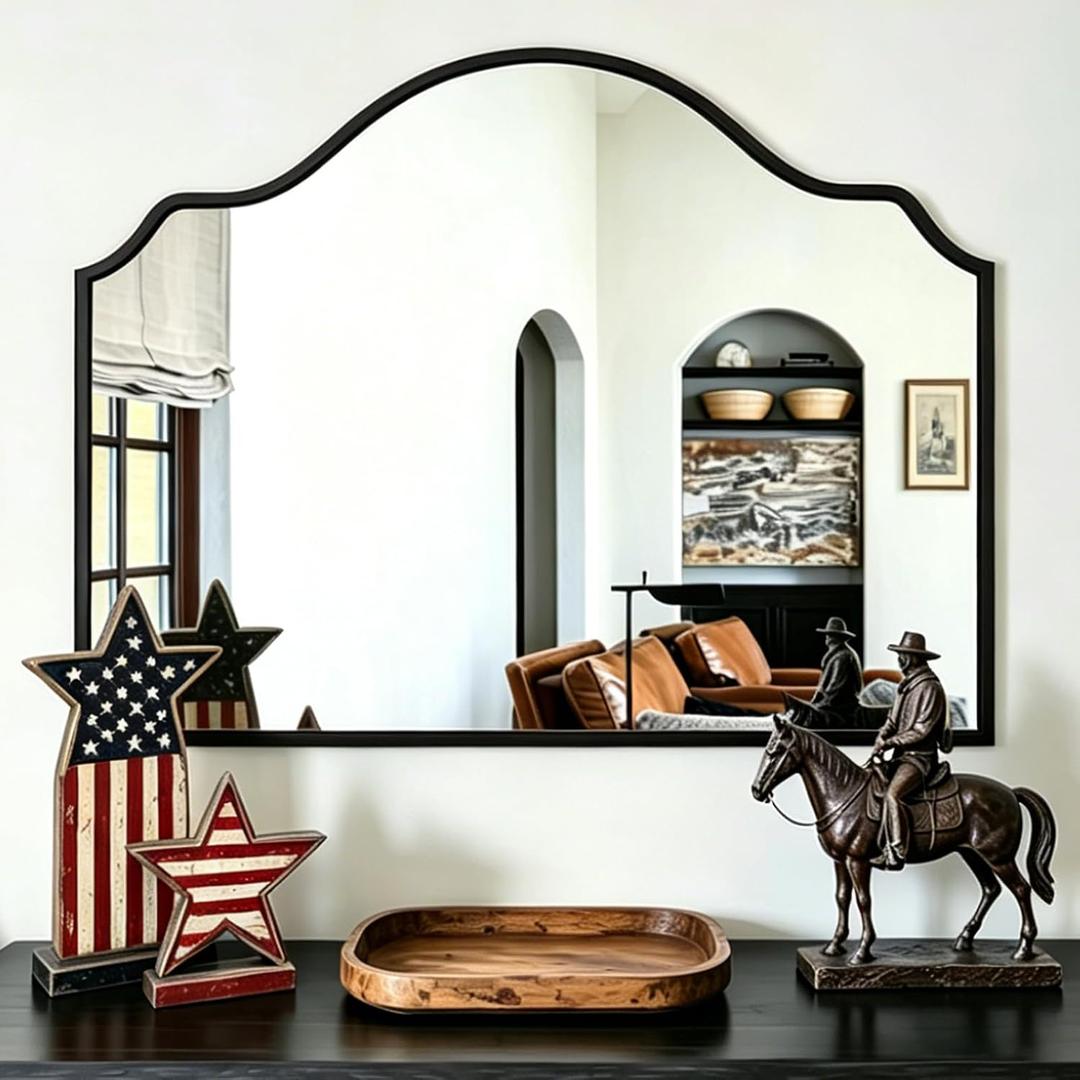 Chende Black Arched Mirror, 36'' x 24'' Decorative Wall Mirror with Wooden Frame, Modern Scalloped Mirror for Entryway, Living Room, Fireplace