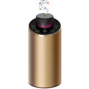 Waterless Essential Oil Diffuser Scent Aromatherapy Diffusers for Home, Car, Aluminum Alloy Battery Operated Cordless Air Freshener, 4 Timers & 3 Mist Levels, 5/10/20ml Capacity (Gold)