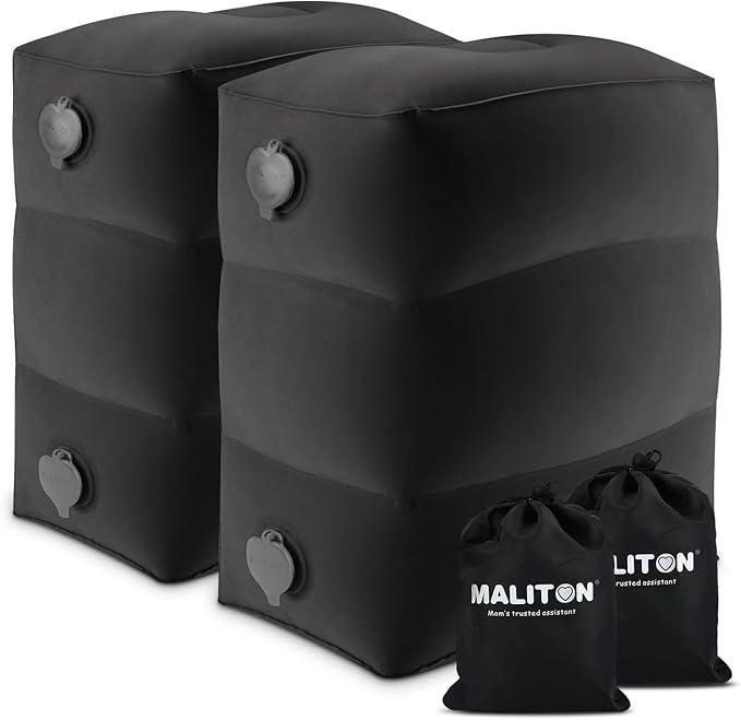 Maliton Inflatable Foot Rest Pillow, Toddler Airplane Travel Bed, Kids Car Seat Footrest, Adjustable Height Pillow for Home, Office (Black, 2 pack)