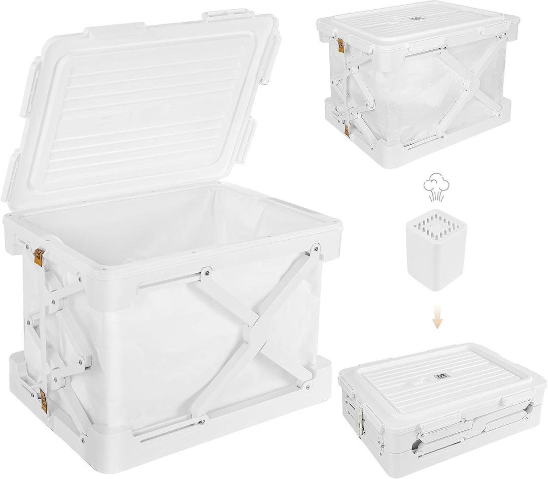 Storage Bags for Clothing, 14.8-Gallon Collapsible Vacuum Storage Boxes with Lids, Stackable Storage Bins for Blankets, Comforters, Bedding, and Underbed Storage, White (1-Pack)