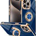 Tnarru Designed for iPhone 15 Pro Case with Ring Stand, 360 Rotatable Holder Support Magnetic Car Mount Soft TPU Plating with Full-Covered Lens Protection Phone Case for iPhone 15 Pro Blue