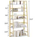 JSB 5 Tier Bookshelf, No Assembly Folding Ladder Bookshelf, 51.6in Tall Foldable Ladder Shelf, Bookcase for Home Office, Living Room,Space-Saving (White & Gold, 5 Tier)