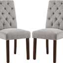 COLAMY Button Tufted Dining Chairs Set of 2, Parsons Upholstered Fabric Dining Room Chairs Kitchen Chairs with Wood Legs and Padded Seat, Light Grey