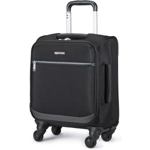 Amazon Basics 15" Small Carry-On Softside Expandable Luggage Suitcase with Spinner Wheels, Telescopic Handle, Zippered Pockets, Black