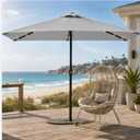 6.5 x 10ft Rectangular Patio Umbrella with Solar Lights, 16 LED Lighted Market Umbrella with Push-Button Tilt and Crank, 6 Sturdy Iron Ribs for Garden, Deck, Pool, Light Gray