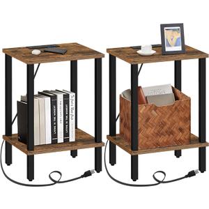 TUTOTAK End Table with Charging Station, Side Table with USB Ports and Outlets, Nightstand, 2-Tier Storage Shelf, Sofa Table for Small Space, 1 Package2PCS TB01BB041 (Brown)