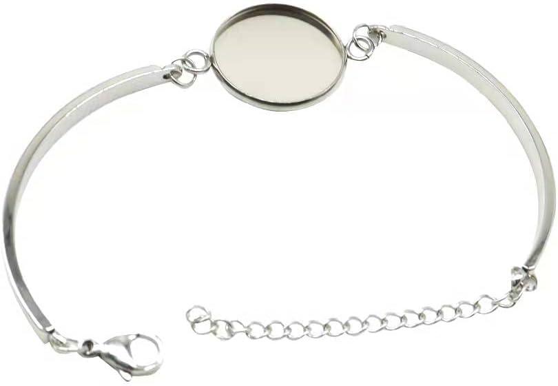 SHUNAE 10pcs Stainless Steel Bangle Settings 20mm Round Cabochon Resin Bracelet Blank Base Trays Bracelets diy Making