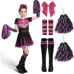 Spooktacular Creations Halloween Cheerleader Costume Girls, Bad Spirit Costume for Kids, Skull Scary Outfit with Accessories (Medium(8-10 yrs), Black Rosy)