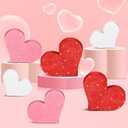 Wenqik 6 Pieces Glitter Valentine Wooden Sign Rustic Glitter Wooden Heart Blocks Farmhouse Heart Shaped Tabletop Pink Red White Centerpiece for Home Wedding Valentines Tiered Tray