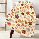Fall Throw Blanket Autumn Leaves Decor Thanksgiving Fuzzy Fleece Soft Blankets and Throws for Living Room Couch Sofa Bed Chair 50 X 60 Inch (Beige)