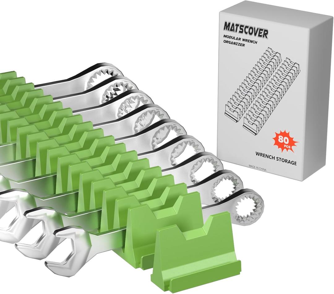 80PCS Modular Wrench Organizer Wrench Holder - Wrench Tool Organizers for Tool Drawer Storage, Wrench Storage Set with Metric & SAE Label, Wrench Rack Tool Gift for Professional Mechanics Men, Green