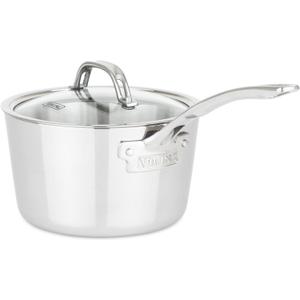 Viking Contemporary 3-Ply Stainless Steel Sauce Pan with Glass Lid, 3.4 Quart Saucepan Cooking Pot, Dishwasher and Oven Safe, Induction Ready, Silver