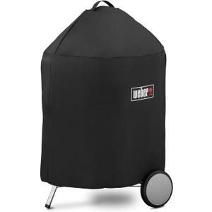 Weber Premium 22Inch Charcoal Grill Cover, Black UVResistant, Breathable & WaterResistant Polyester, Secure Strap Fit, Fits 22" Weber Kettle Grills, Fade-Resistent