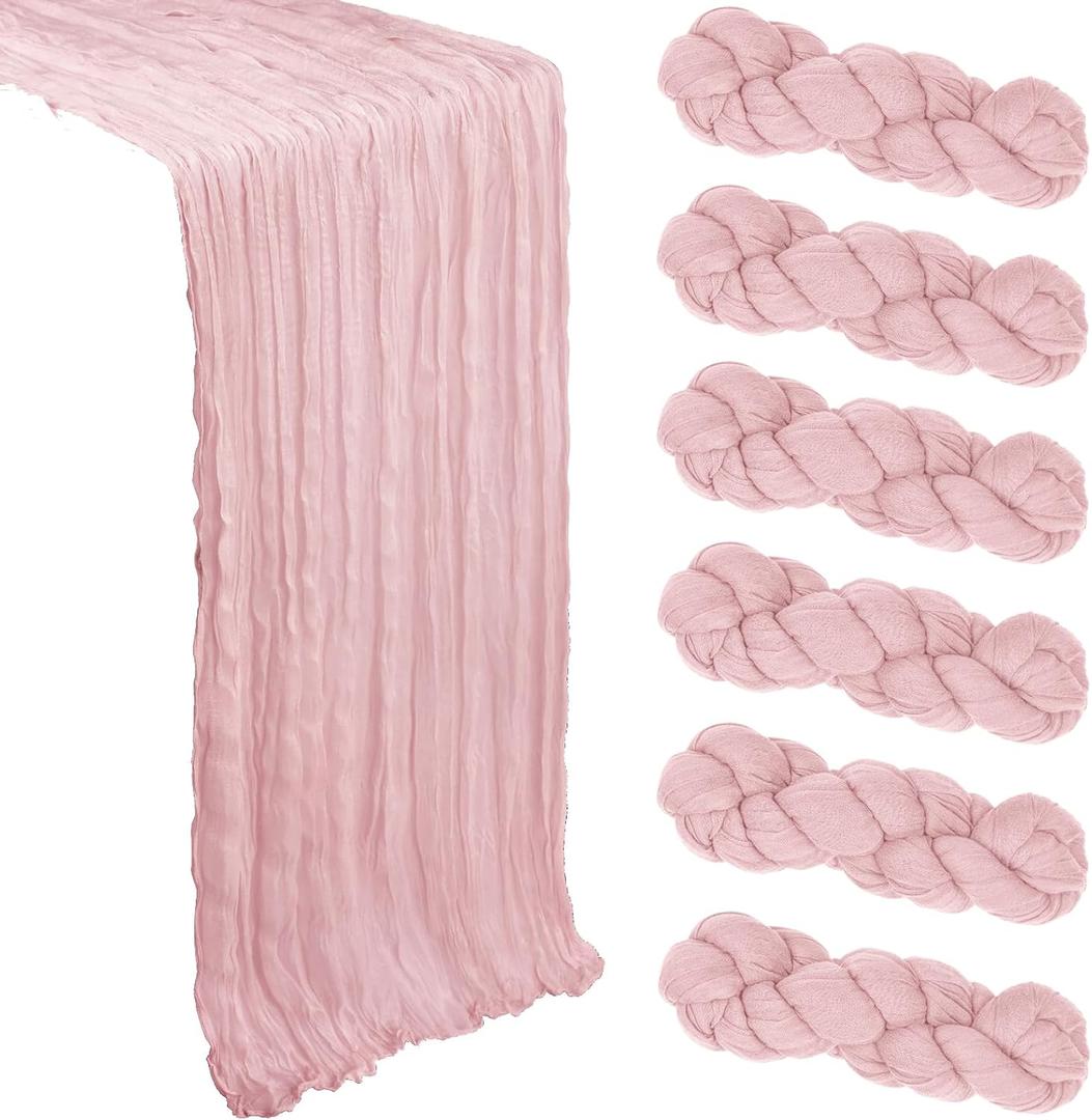 6 Pack Dusty Pink Table Runner Cheesecloth 10Ft Gauze Cheese Cloth Table Runner 35x120 Inch Boho Sheer Rustic Fabric for Summer Holiday Party Decor Baby Shower Wedding Decoration