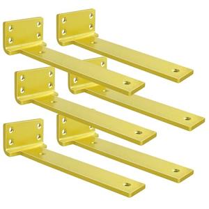 Floating Shelf Brackets 8 inch 6 Pack L Brackets for Shelves Gold Metal Heavy Duty Shelf Bracket for DIY Decorative with Mounting Hardware