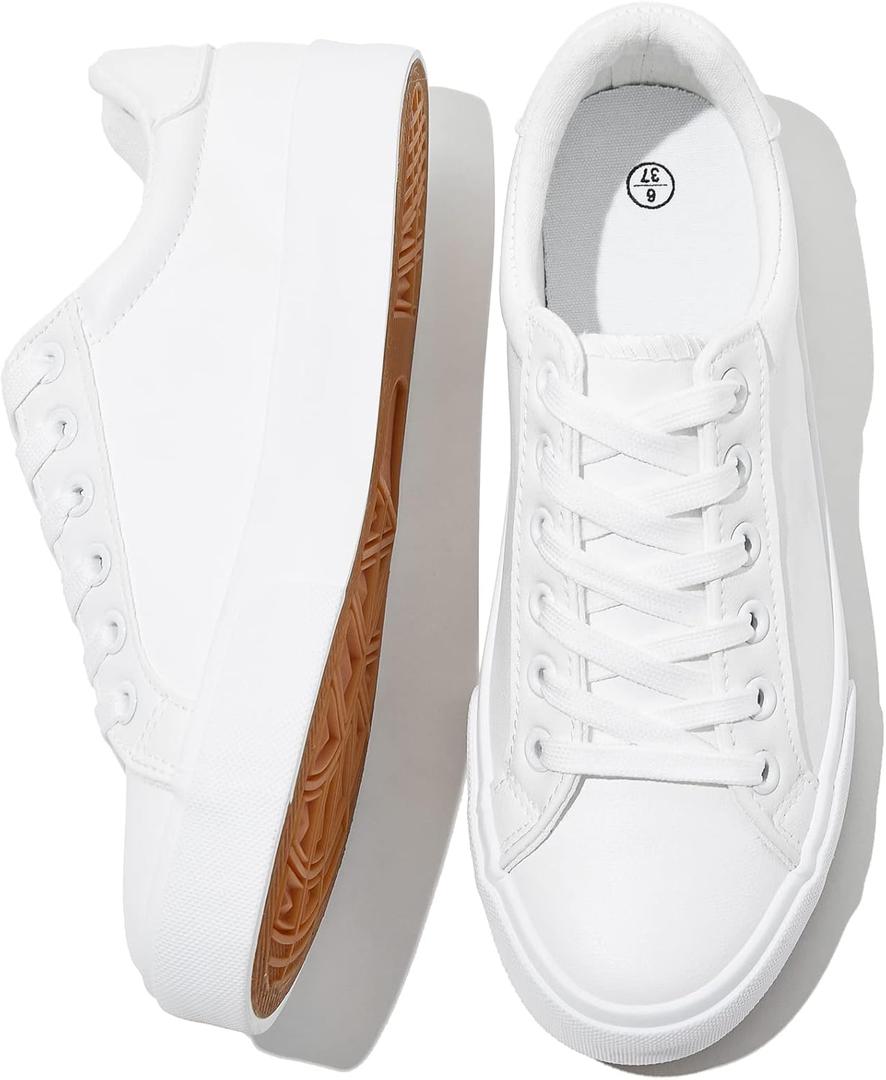 SERNIAL Womens White Tennis Shoes PU Leather Sneakers Casual Walking Shoes for Women (White), Size US 7.5