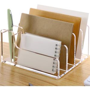 SANRUI Acrylic Mail Organizer, 5 Compartments File Holder for Desk,Letter Sorter with Pen Holder,Desk Organizers and Accessories,Clear Cute Mail Sorter