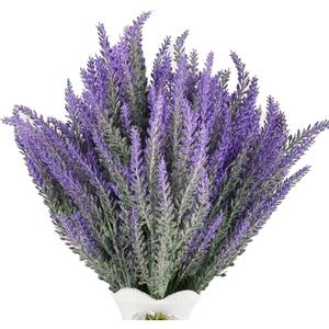 16 Bundles Artificial Lavender Plants Outdoor UV Resistant, Fake Flowers for Home Decor, Faux Plastic Purple Plants for Garden, Patio, Window Box