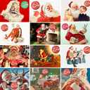 PIXILUV CHRISTMAS Greetings Cards 12 Notecards ~ Friendly Santa Working and Playing ~ Vintage Postcards Reprint (Orange)