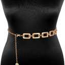 Waist Chain Belt, Metal Belt for Women, Chunky Belly Link Belt, Adjustable Stylish Square Body Link Belts, Stylish Belly Jewelry for Dresses Jeans(Gold)