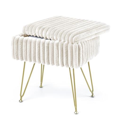 ABHENG Multifunctional Rectangle Vanity Chair with Storage, Velvet Footstool & Footrest, Anti-Slip Iron Base Dressing Stool for Makeup Room, Bedroom, Living Room,15.75"x10"x17.13", White, ASND53W