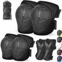 Kids/Youth Knee Pads and Elbow Pads Set with Wrist Guard 3 in 1 Kids Protective Gear Set for 3-14 Years for Skateboarding, Skiing, Cycling, BMX Biking, Running, Scooter (Black)