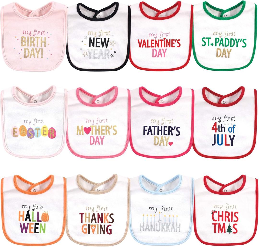2 Pcs Hudson Baby Unisex BabyCotton Bibs (One Size, Holiday Bold Girl)