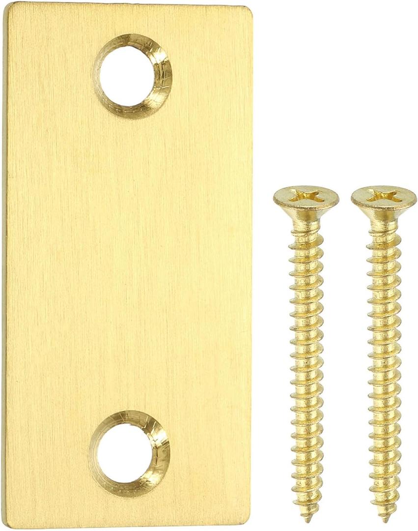 3 x uxcell Door Edge Hole Filler Plate, 2.24" x 1.1" Door Hole Cover Plate Stainless Steel Deadbolt Cover Plate with 40mm Screws for Fixing Wooden Furniture Corner, Gold
