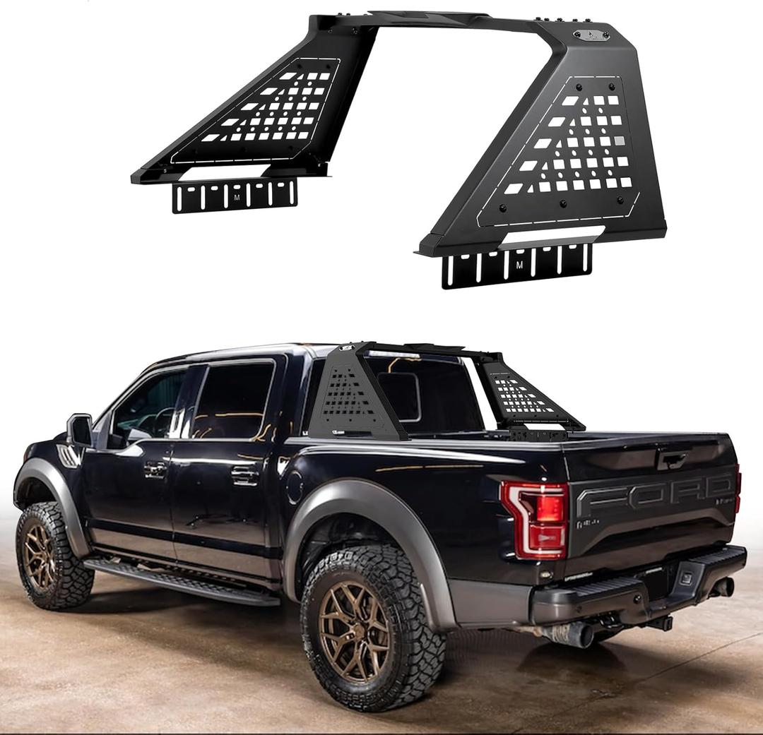 Modular Sport Roll Bar with Molle Panels System, No Drilling Installation Universal for Full-Size Trucks (Black)