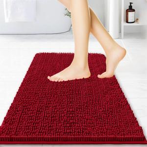 BOANKODU Bathroom Rugs 32x20, Extra Soft Absorbent Chenille Bath Rugs, PVC Backing Quick Dry, Machine Washable Bath Mats for Bathroom Floor, Tub and Shower, Home Decor Accessories, Burgundy