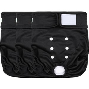wegreeco Washable Female Dog Diapers Highly Absorbent Reusable Diapers for Dog in Heat Dog Period Diapers, 3 Pack (Black,X-Large
