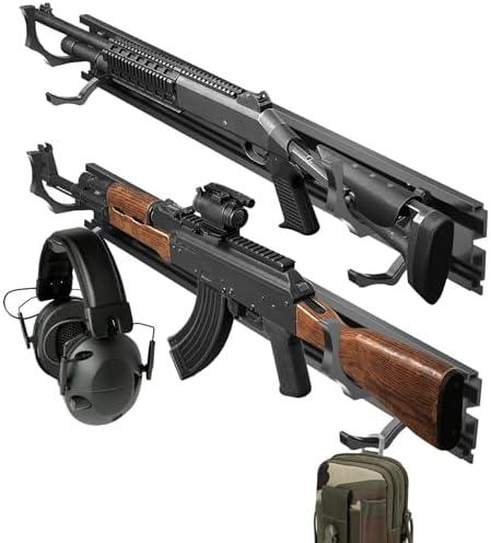 BoldByPIN Gun Wall Mount Racks, Wall Mounted Rifle Rack with Adjustable Hooks for All Guns, Shotgun, Rifle Storage & Display - 2 Pack