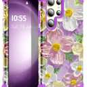 for Galaxy S23 Ultra Case,3 in 1 Oil Painting Flower Pattern Heavy Duty Shockproof Protection Silicone Rubber Bumper+Hard Plastic Protective Cover for Samsung S23 Ultra 6.8",Purple/Pink