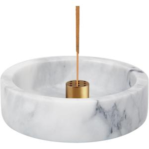 Marble Incense Holder - Handmade Burner with 9 Holes, Suitable for Meditation, Smudging and Decoration (White)