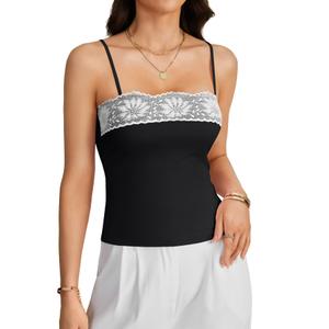 Umenlele Women's Adjustable Straps Lace Trim Slim Fit Casual Going Out Cami Shirts Black Small