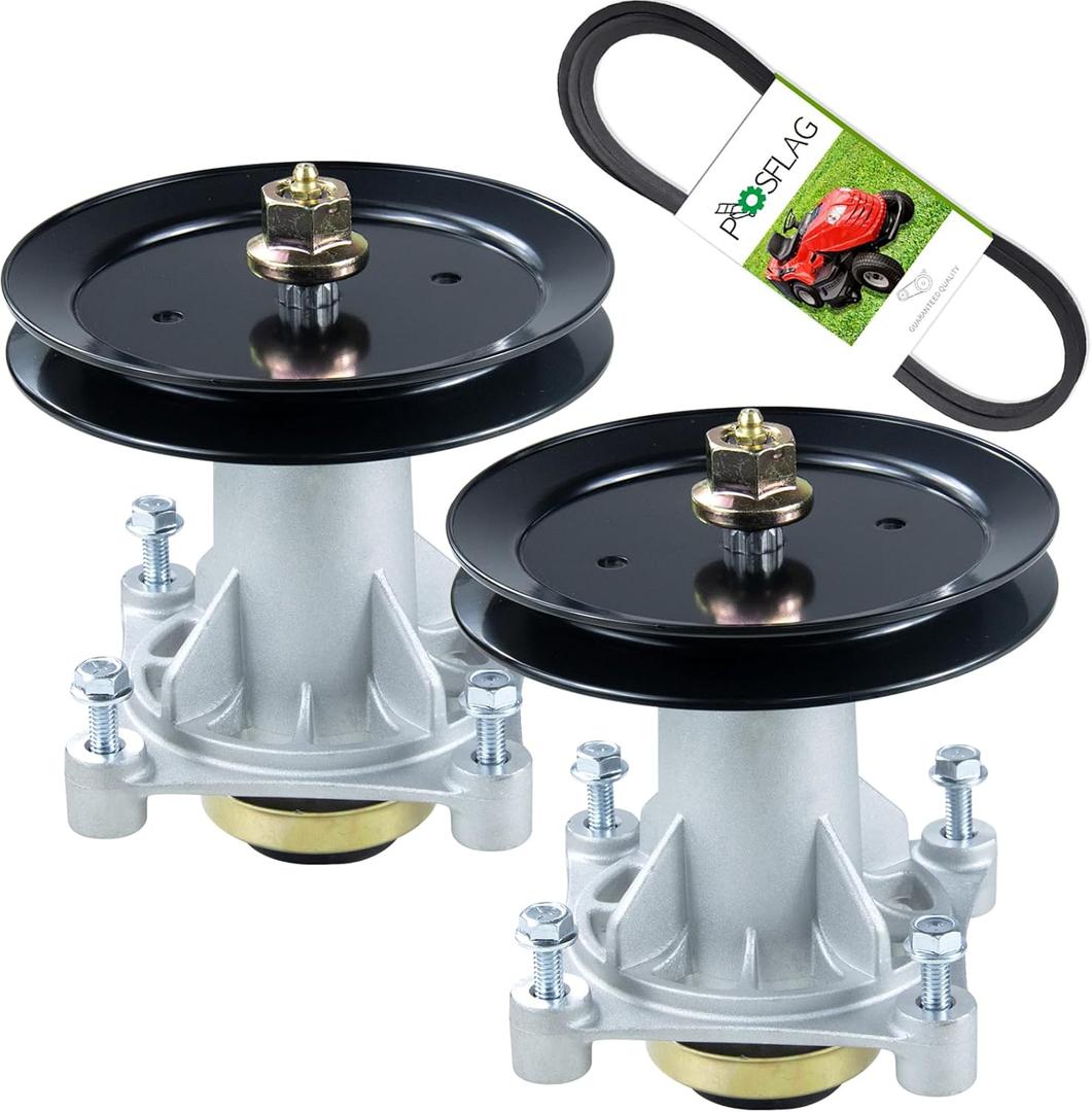 2 Pack 587819701 Spindle Assembly Kit with 197473 Pulley 592855001 Belt Replaces 187281 532187292 587820301 587253301 532192870 21549012 for Craftsman 42 YT3000, Husqvarna 42 YTH18542 Tractors