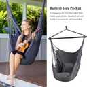 SUNCREAT Hammock Chair Swing with Steel Support Bar, Side Pocket, Large Hanging Chair Outdoor, Max 450lbs Capacity, Dark Gray
