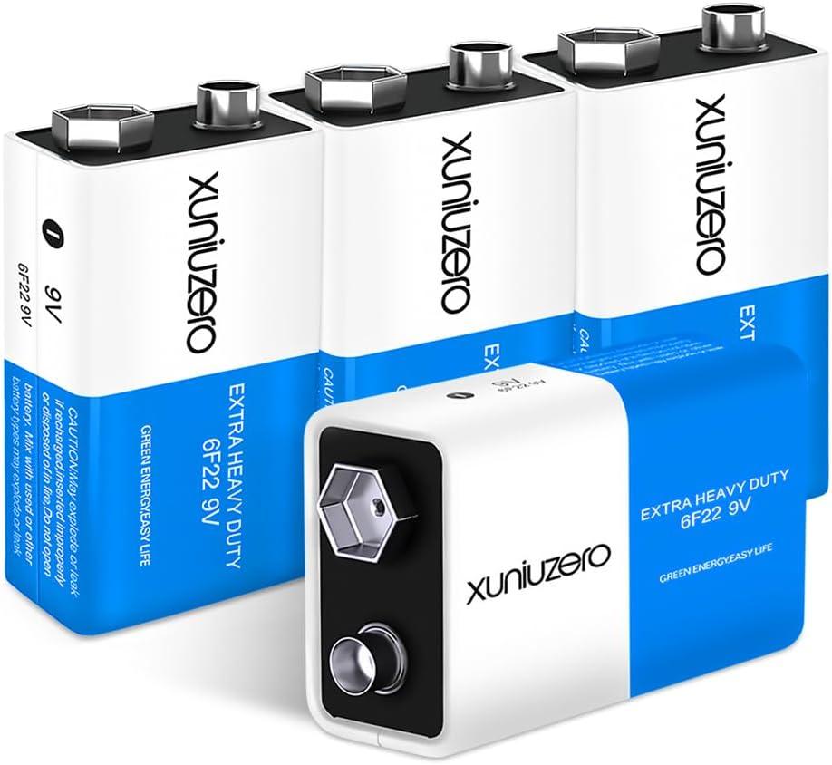 9V Batteries Carbon 9 Volt Battery for Smoke Detector 6F22 Square Battery, Long-Lasting, 4 Pack