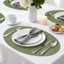 PVC Vinyl Oval Placemats Set of 8,Non-Slip,Oil-Resistant Washable Mats for Dining Table, Kitchen,Outdoor-Table Protection,Green 

	12x18 in