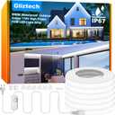 Gliztech IP67 Waterproof COB LED Strip Lights AC 110V-120V Direct Plug, 100FT Super Bright Outdoor Strip Lights with Double Fuse Controller, 6500K White LED Strips for Garden Patio Commercial Decor